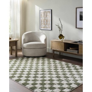 Hauteloom Canika Green Checkered Washable Plush Rug - 1 of 4