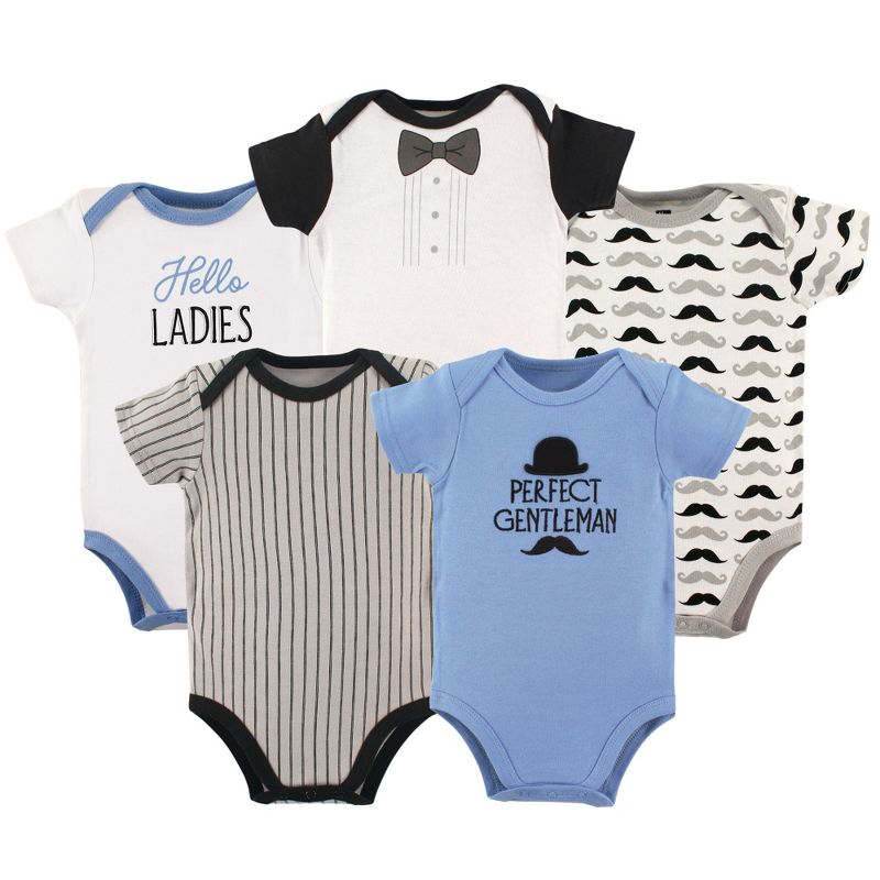 Hudson Baby Infant Boy Cotton Bodysuits 5pk, Perfect Gentlemen, 1 of 3
