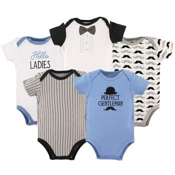 Hudson Baby Infant Boy Cotton Bodysuits 5pk, Perfect Gentlemen