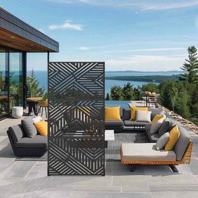 Lirago Metal Outdoor Privacy Screen Freestanding Patio Decorative Screens 72"x35" Black