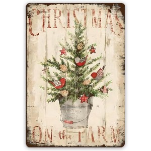 Lomsoe Vintage Gifts Christmas Tree Metal Signs, On The Farm Xmas Winter Holiday Signs Winter Wall Art 8x12 Inch Decor Gifts Christmas Gift - 1 of 1