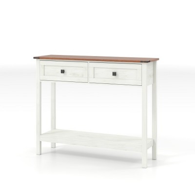LIVAREEmlen Farmhouse Style Console Table with 2 Drawer and Bottom Storage Shelf for Entryway, Rustic Side Table with Storage Drawer and Shelf White