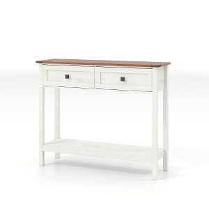 LIVAREEmlen Farmhouse Style Console Table with 2 Drawer and Bottom Storage Shelf for Entryway, Rustic Side Table with Storage Drawer and Shelf White - 1 of 4