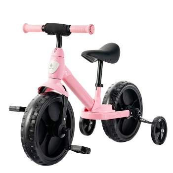 Costway 4-in-1 Kids Training Bike Toddler Tricycle w/ Training Wheels & Pedals Pink\Blue
