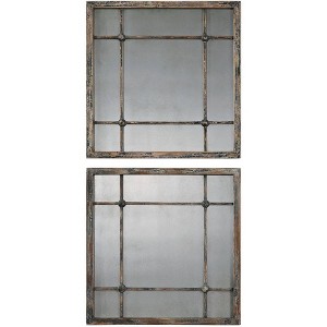 Uttermost Square Vanity Accent Wall Mirrors Set of 2 Rustic Distressed Slate Blue Aged Ivory Frame 19" Wide for Bathroom Bedroom - 1 of 1