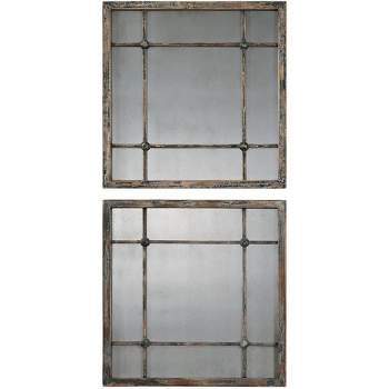 Uttermost Square Vanity Accent Wall Mirrors Set of 2 Rustic Distressed Slate Blue Aged Ivory Frame 19" Wide for Bathroom Bedroom