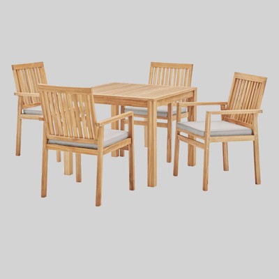 Farmstay 5pc Outdoor Patio Teak Wood Dining Set - Taupe - Modway