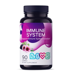 LIVS Elderberry Immune System Gummies with Vitamin C | Plant-based ingredients and fruity taste | Vegan, Non-GMO, Gluten-Free - 90 Gummies - 1 of 4