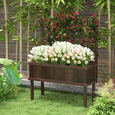 Carbonized Wood Raised Garden Bed with Trellis for Climbing Plants