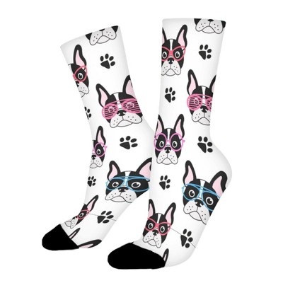 Pattern With French Bulldogs Women Printed Crew Socks Funny Funky Socks Soft Polyester Novelty Gifts for Artists Men