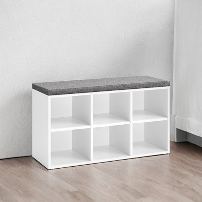 Cushion, Shoe Storage 6 Compartments and 3 Adjustable Shelves Entryway Bench with Padded Seat, for Bedroom, Closet, Living Room