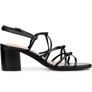 Allegra K Women's Square Toe Knots Strappy Ankle Strap Chunky Heels Sandals - 1 of 4