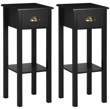 HOMCOM 2-Tier Side Table with Drawer, Narrow End Table with Bottom Shelf, for Living Room or Bedroom, Set of 2, Black