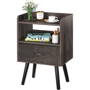 Modern Nightstand with Drawer, Bedside Tables, Mid Century Nightstands with Open Storage Shelf - 1 of 4