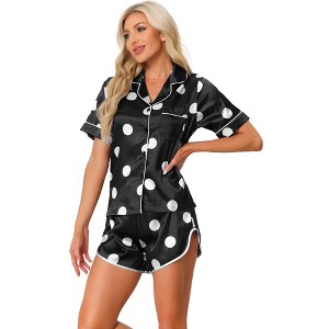 cheibear Women's Silky Satin Nightwear with Shorts Lounge Sleepwear Pajama Set - 1 of 4