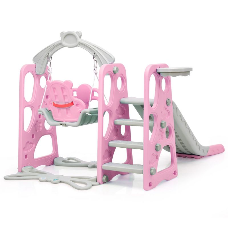 Costway 4-in-1 Kids Play Climber Playset w/ Basketball Hoop & Ball Pink, 1 of 11