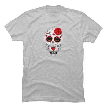 Men's Design By Humans Cute Red Day of the Dead Sugar Skull Owl By jeffbartels T-Shirt