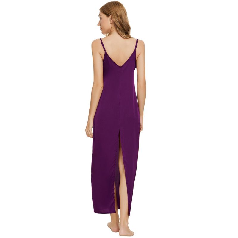 cheibear Women's Regular Fit Satin Pajama Cami Long Nightgown Sleepdress, 3 of 6