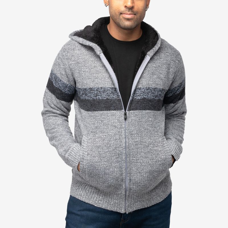 X RAY Full Zip Hooded Sweater With Stripes & Faux Shearling Lining, 3 of 8