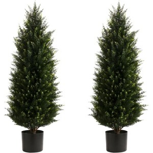 Artificial Cedar Topiary Trees, UV Resistant Artificial Pine Outdoor Plants for Front Porch Decor, Fake Greenery Outdoor - 1 of 4