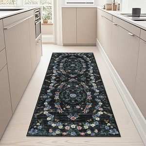 Washable Area Rug for Living Room Modern Floral Print Bedroom Rug - 1 of 4