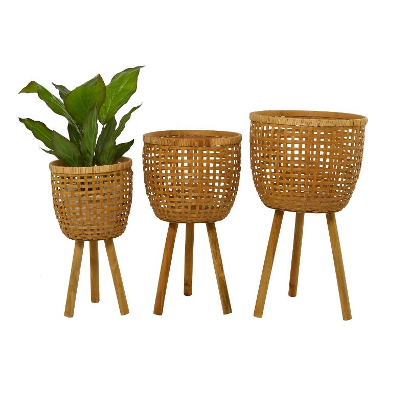 15&#34; and 13&#34; and 11&#34; Wide 3pc Planter Pots Bohemian Woven Bamboo Brown - Olivia &#38; May, 3 of 13