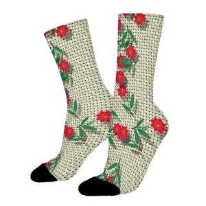 Red Flowers Women Printed Crew Socks Funny Funky Socks Soft Polyester Novelty Gifts for Artists Men - 1 of 1