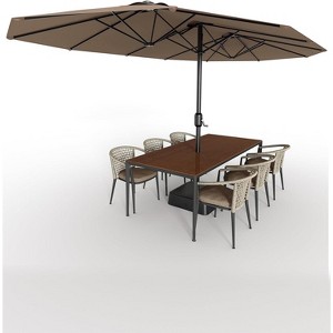 Large Patio Umbrella with Base Included, Double-Sided Rectangle Market Umbrella with Cross Base and Sandbag for Pool Lawn Garden - 1 of 4