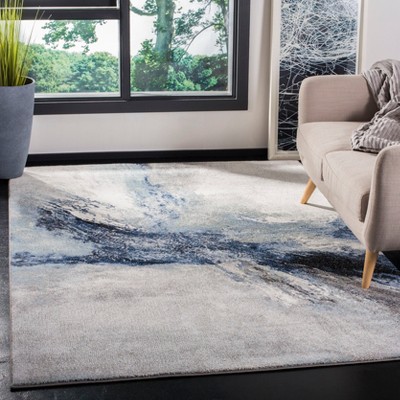 Galaxy Blue and Grey Abstract 8' Square Synthetic Rug