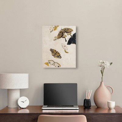 Golden Butterflies Beige and Black Canvas Wall Art, 16" x 20"