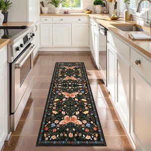 Modern Pastoral Machine Washable Area Rug Non Slip Soft Floral Butterfly Printed Indoor Floor Cover Low Pile Non Shedding Rug for Living Room Bedroom - 1 of 4