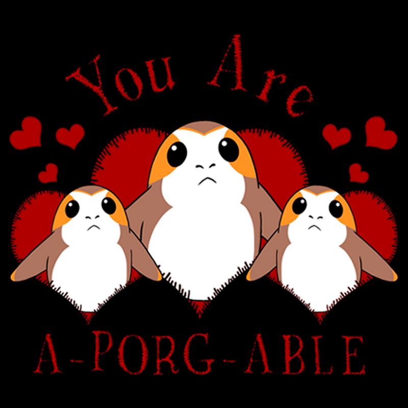 Juniors Womens Star Wars Valentine's Day You Are A-Porg-Able T-Shirt, 2 of 5