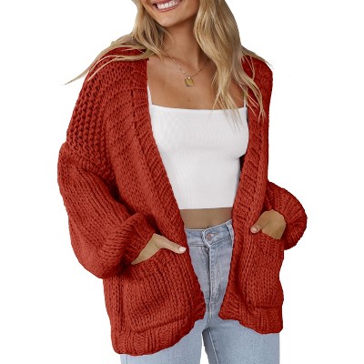 Womens Sweater Cardigan Open Front Pocket Cardigan Knit Sweater Tops