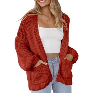 Womens Sweater Cardigan Open Front Pocket Cardigan Knit Sweater Tops - 1 of 2