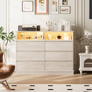 Dresser for Bedroom with 6 Drawers, Modern Chest Featuring LED Lights and Charging Station, Spacious Storage Cabinet with Open Space - 1 of 4