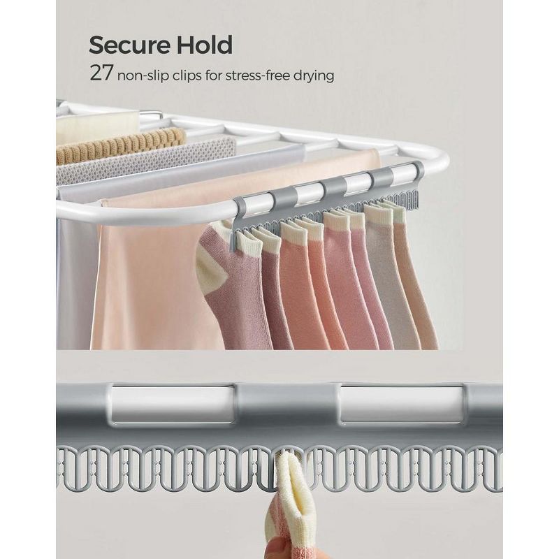 SONGMICS Foldable Clothes Drying Rack with Sock Clips Laundry Drying Rack with Height-Adjustable Gullwings, 5 of 8