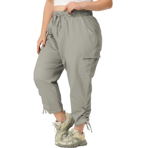 Agnes Orinda Women's Plus Size Drawstring Elastic Waist Cargo Pants with  Pockets Gray 4X