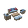 Chic Crate - Duponta 6-Piece All-Weather Resin Wicker Sectional Set with Beige Cushions & Table - 2 of 4