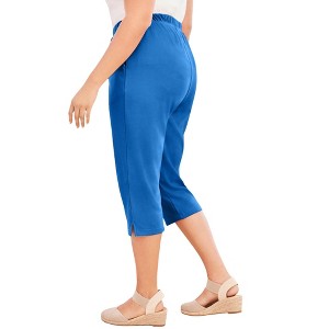 Roaman's Plus Size Soft Knit Pull-On Capri Pant - 1 of 4