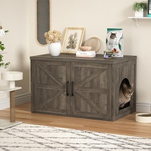 Large Double Room Cat House Cabinet, Hidden Litter Box Furniture - 1 of 4