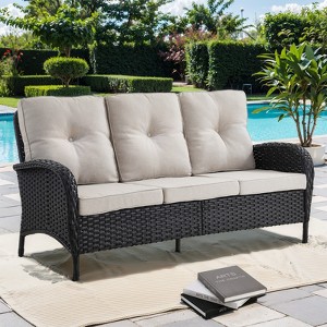 Gymojoy Outdoor 3-Seat Sofa PE Wicker Sofa Patio Sofa Couch - 1 of 4