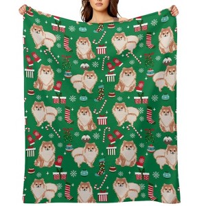 Pomeranian Christmas Christmas Throw Blanket Soft Fleece Christmas Blanket Cozy Flannel Throw for Couch Bed 40x50 inches - 1 of 1