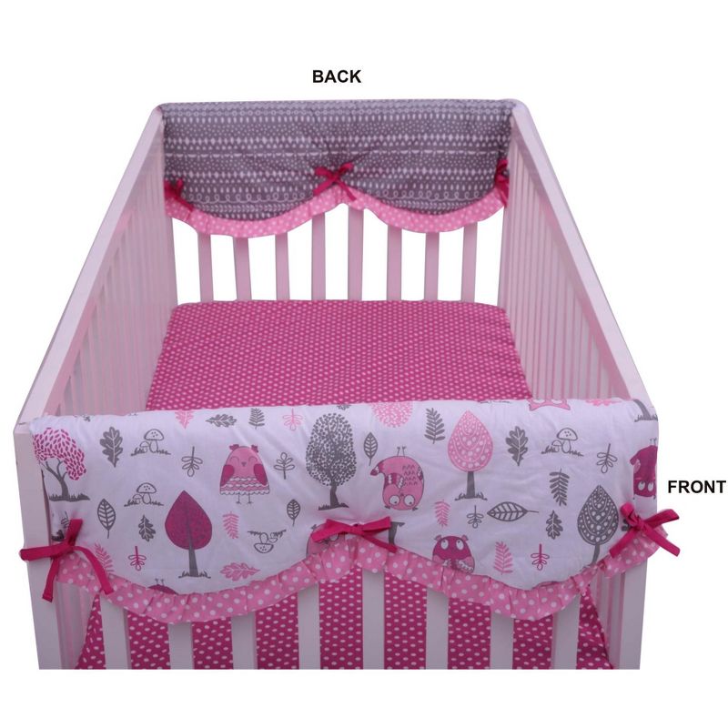 Bacati - Owls Pink/Gray Girls Cotton Crib Rail Guard Covers set of 2 Small Side, 3 of 6