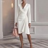 Coolmee Women's Casual Wedding Guest Cocktail Midi Dresses Elegant Long Sleeve Bodycon Ruched Dress - 2 of 3