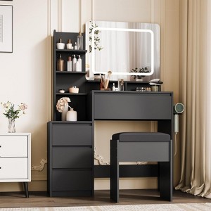 Vanity Desk With Mirror and LED Lights,Makeup Vanity Desk with 4 Drawers - 1 of 4