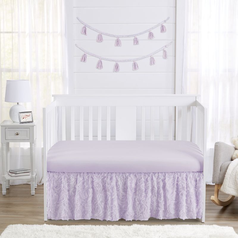 Sweet Jojo Designs Girl Baby Crib Bed Skirt Rose Collection Solid Purple, 3 of 5