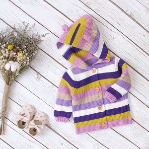 MyKids-USA Baby Colorful Striped Pattern Button Front Knitted Cardigan With Hat - 1 of 4