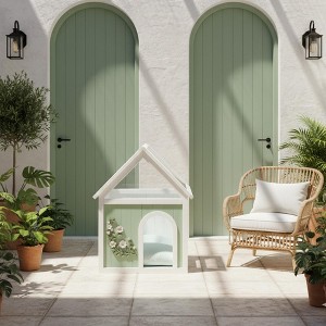 YOOCOZZ Transparent Roof Wooden Pet House with Floral Carvings FSC Cedar Indoor Shelter for Cats & Small Dogs - 1 of 4