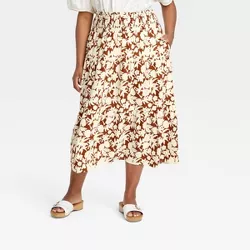 Women's High-Rise Tiered Midi A-Line Skirt - Universal Thread™ Brown Floral