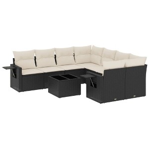 vidaXL 9 Piece Patio Sofa Set with Cushions Black and Cream Poly Rattan - 1 of 4